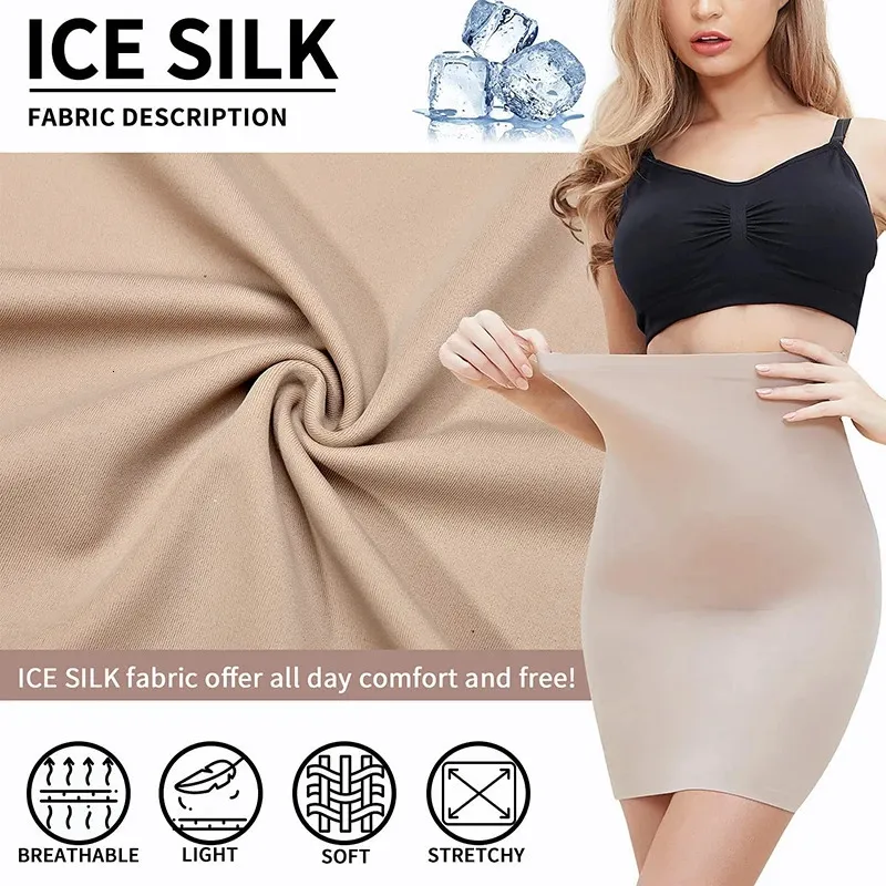 High Waist Tummy Control Slips Women Seamless Skirt Half Slip