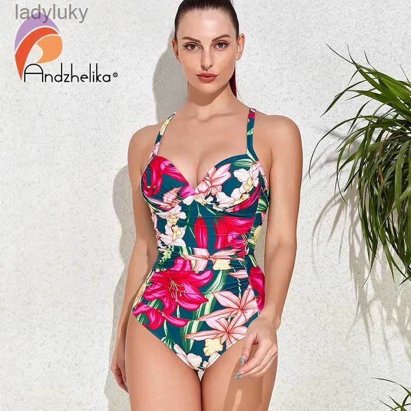 Simkläder Andzhelika Sexig Push Up Deep V Neck One-Piece Swimsuit Women Mage Control badkläder 2023 New Beach Bathing Suits Monokinil240115