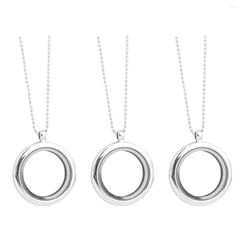 Pendant Necklaces 3pcs DIY Alloy Circle Necklace Opening Glass Phase Box Round Po Frame Jewelry Gift For Men And Women (Random