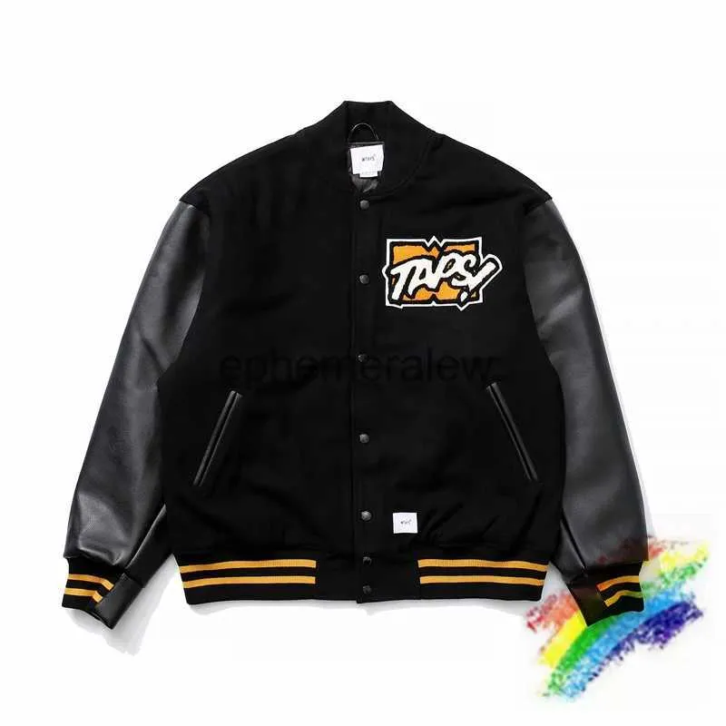 Chaquetas para hombres WTAPS Chaqueta de abrigo de béisbol de cuero para mujeres Hombres 1/1 Mejor calidad Flocado Toalla Bordado Ropa Ephemeralew