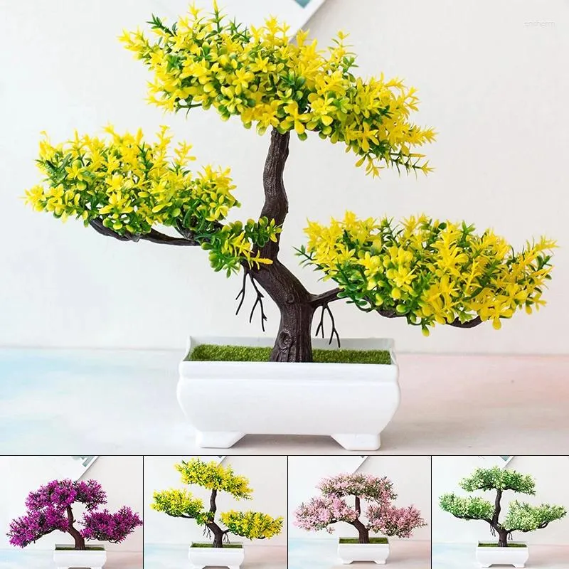 Flores decorativas plantas artificiais bonsai pequeno vaso de árvore planta falsa ornamentos em vaso decoração de mesa de sala de casa decoração de arranjo de jardim