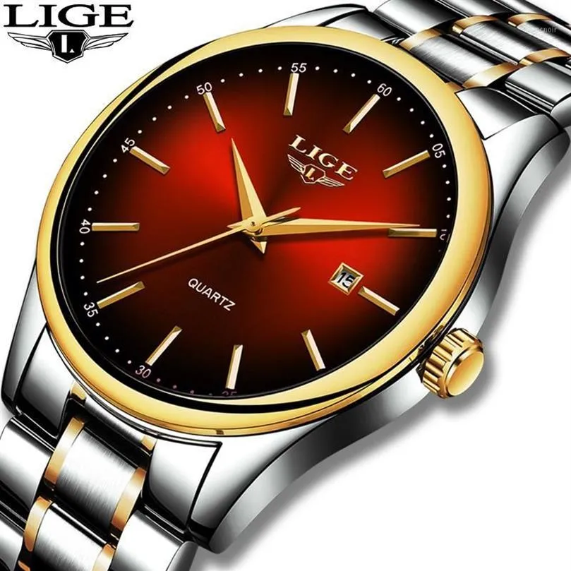 2020 Lige Simple Fashion Red Wristwatch Mens Watches Top Waterproof Quartz Watch for Men Sport Clock Montre Homme1264R