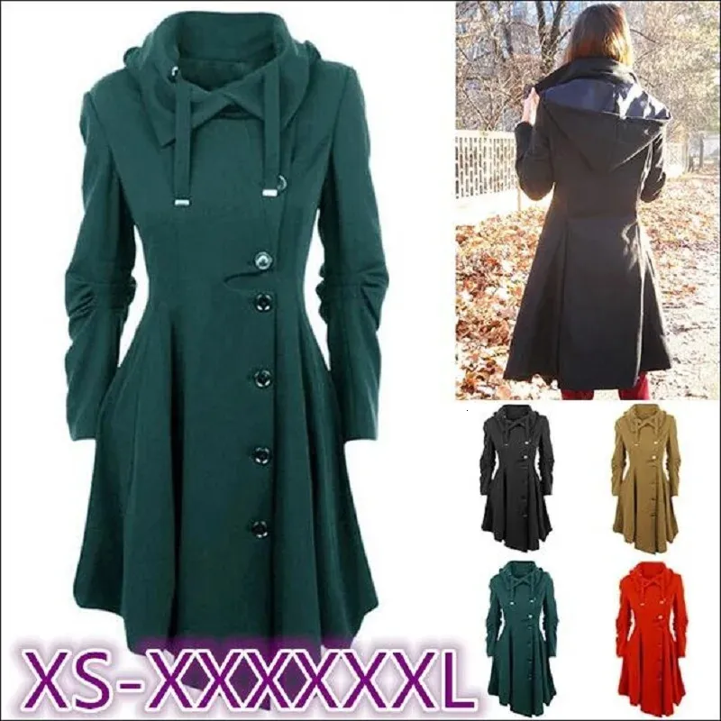 Plus Size S-7xl Fashion Women Topps Long Medieval Trench Coat Women Winter Black Gothic Coat Elegant Women Coat Vintage Female 240115