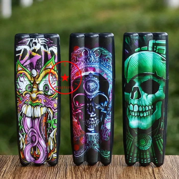 Colorful Human Skeleton Skull Plastic Cigarette Cigar Case Herb Tobacco Spice Miller Storage Box Portable Three Joints Stash Cases Smoking Holder Container