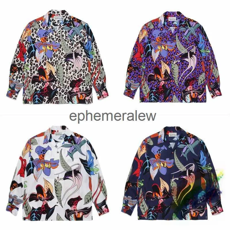 Men's Casual Shirts Long Sleeve Full Flowers Graffiti WACKO MARIA Shirt Men Women 1 1 Top Version Hip Hop T-Shirt Beach HAWAIIAN Shirtsephemeralew