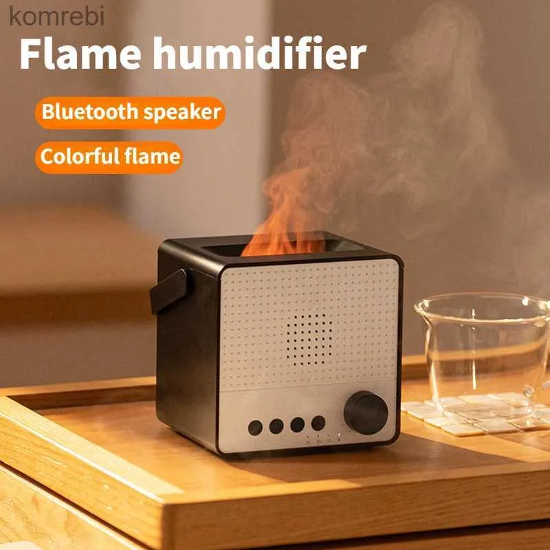 Humidifiers Flame Aromatherapy Air Humidifier USB Rechargeable Home 4 White Noise Bluetooth Speaker Ultrasonic Aroma Essential Oil DiffuserL240115