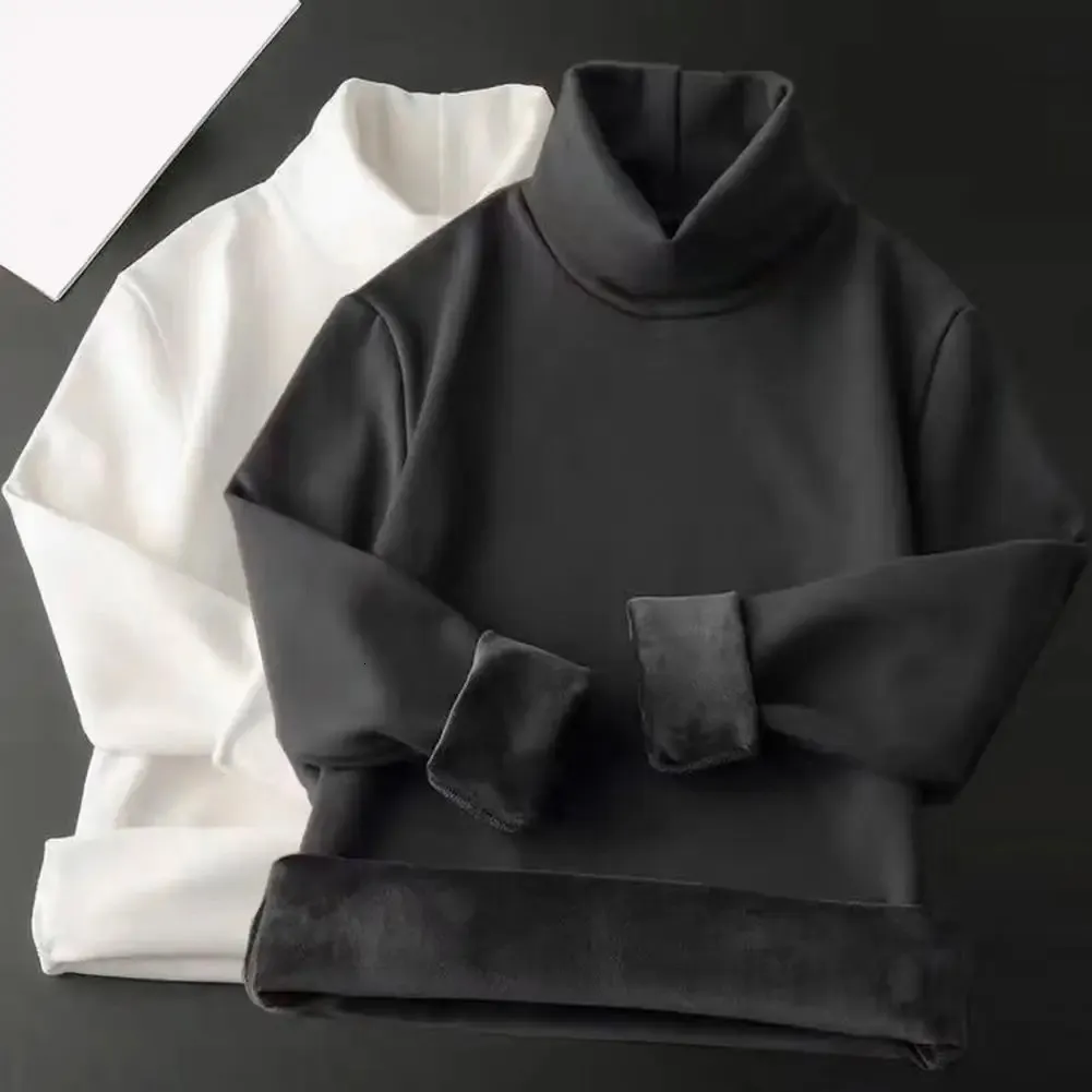 Camicia termica da uomo che tocca il fondo Maglia dolcevita tinta unita Pullover Autunno Inverno Foderato in pile allentato Base Tshirt Top per esterno 240115