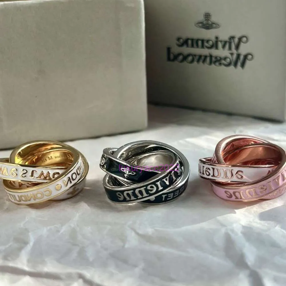 jewelry vivianeism westwoodism rings Light Luxury Personalized Punk Style Letter Three Ring Dynamic Ring Couple