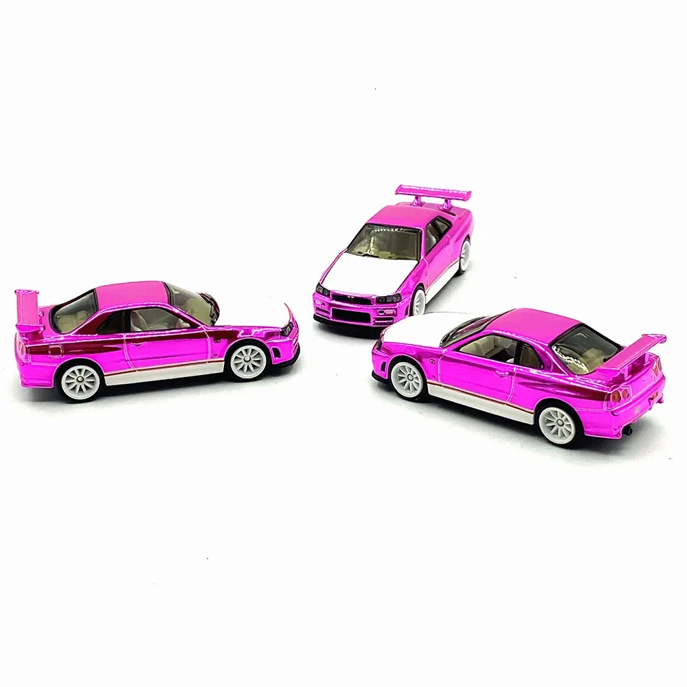 1 64 Scale Rlc Gtr R34 Nissan Skyline Die-cast Alloy Car Model Open Cover Toy Vehicle Model Fan Gift Hobby Collectible Souvenir 240115