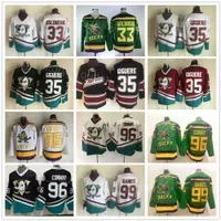 Retro Anaheim Throwback Ducks Hockey 33 Greg Goldberg Jersey 96 Charlie Conway 35 Jean-Sebastien Giguere 99 Adam Banks Vintage Classic````shirt