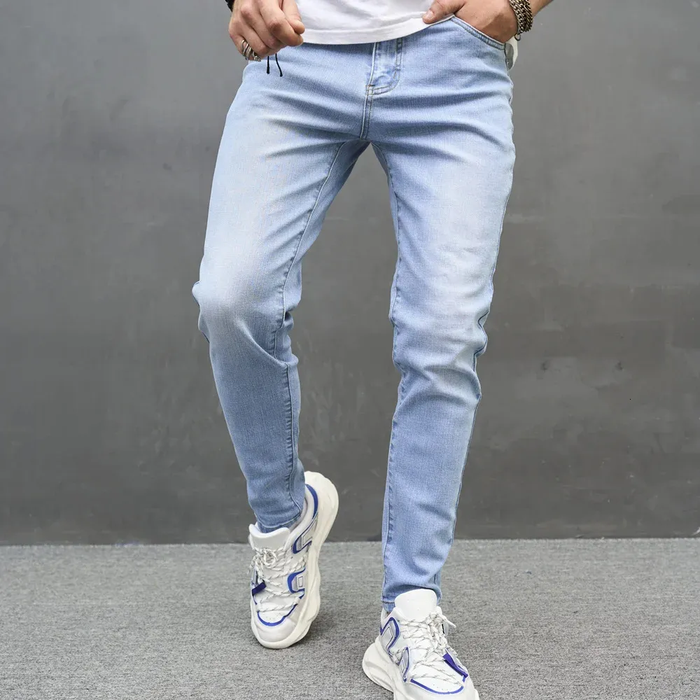 Fashion Streetwear Men Simple Solid Style Skinny Long Jeans Male Quality Casual Jogging Denim Pants For 240113