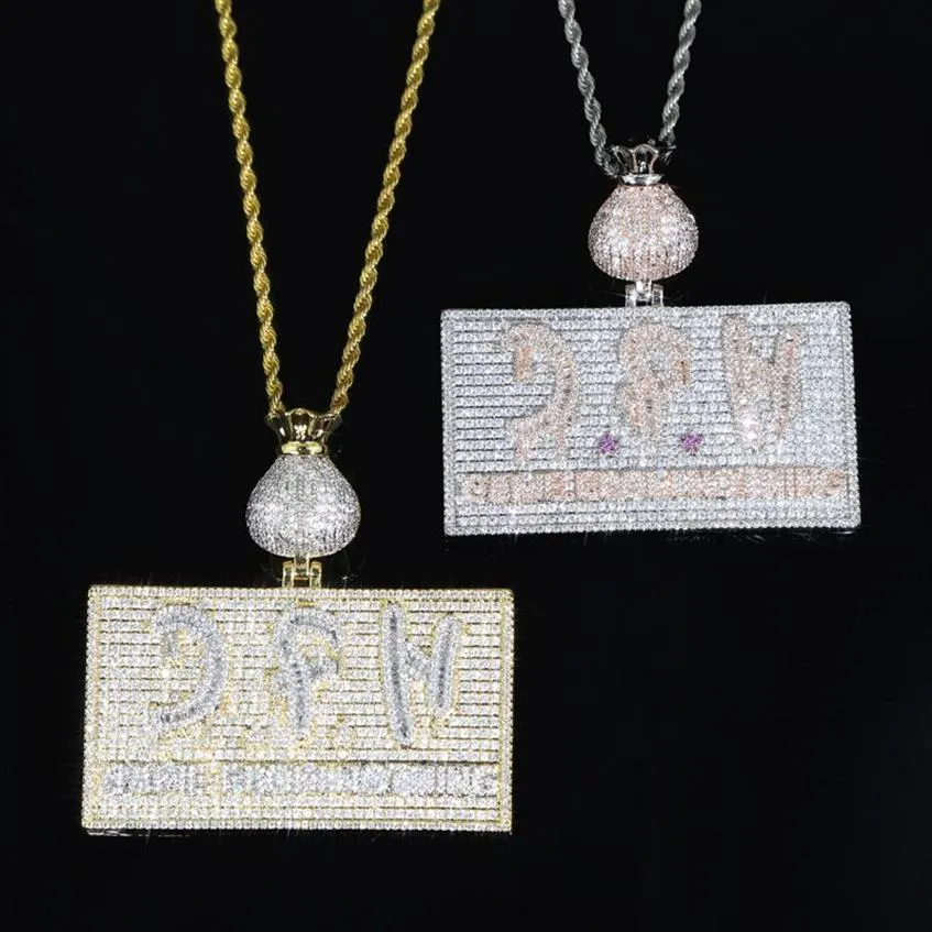 Iced Out Bling Letters met Geld Tas Hanger Kettingen 2 Kleuren Volledige Verharde Kubieke Zirkoon mannen Hip Hop initiële KOMEN UIT NOTH267I