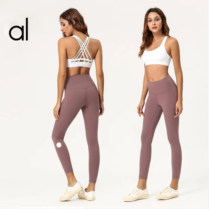 AL-0047 Pantalones de Yoga cepillados y pulidos de dos caras para mujer, mallas de cintura alta, pantalones deportivos de Yoga para mujer, mallas para gimnasio