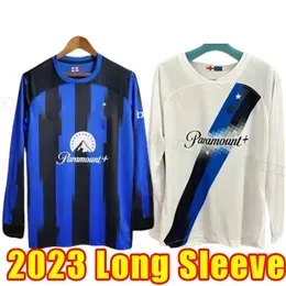 Lautaro Martinez Inter 23 24 Long Sleeve Soccer Jersey Milans Stefan de Vrij Carlos Augusto Alessandro Bastoni Marko Arnautovic Fran cesco Acerbi Internazionale