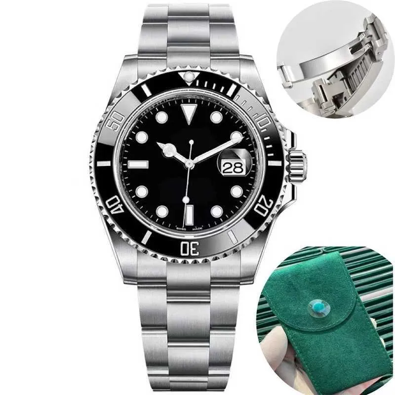 Roles Mens relógio com saco verde Glide Lock Cerâmica Bezel Sapphire Movimento automático relógios de alta qualidade designer relógio uomo sub montre de luxe AAA