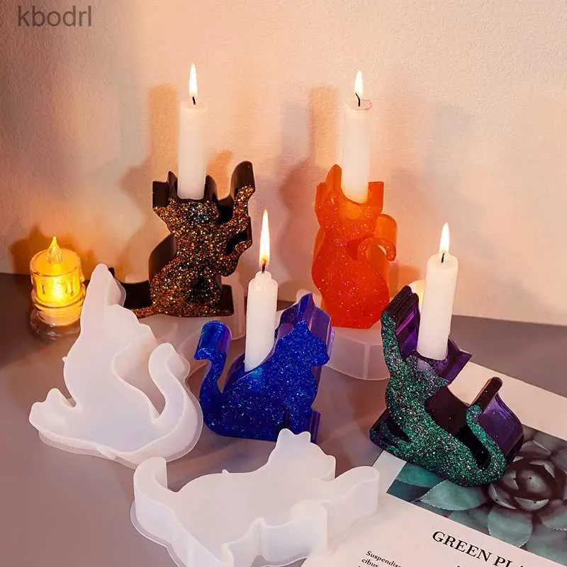 Craft Tools Cat Candlestick Silicone Mold DIY Epoxy Resin Crafts Aromatherapy Candles Holder Mould Plaster Cement Ornament Molds Home Decor YQ240115