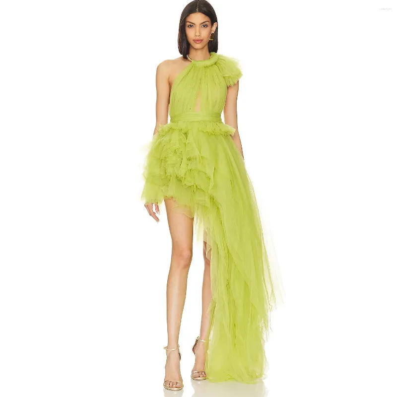 Green Tulle Asymmetrical Tiered Mesh Halter Floor-Length Prom Dress for  Formal Occasion from Dhgate Basic & Casual Dresses - price 174.36