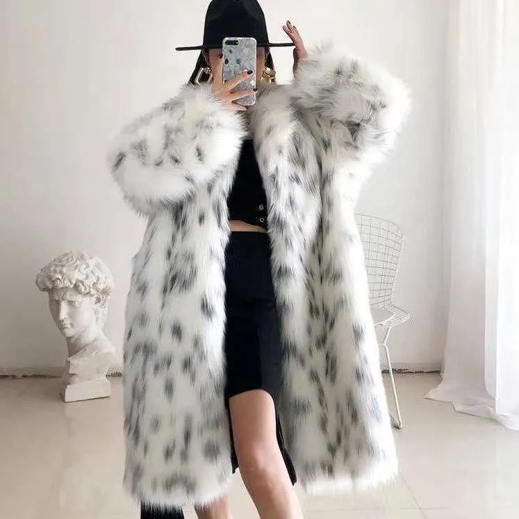 Faux fur coat wholesale imitation cat leopard fur women's long young lapel fox fur coat HKD240115