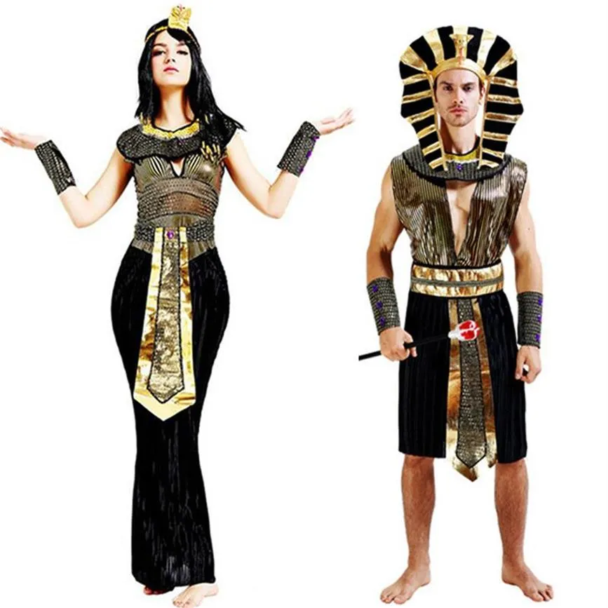 Ancient Egypt Egyptien Pharaon Cleopatra Prince Prince Costume pour femmes hommes Halloween Cosplay Costume Vêtements Egyptien Adulte229J