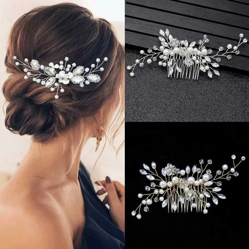 Tiaras cor prata pérola strass casamento pentes de cabelo acessórios para mulheres acessórios enfeites de cabelo joias para noiva