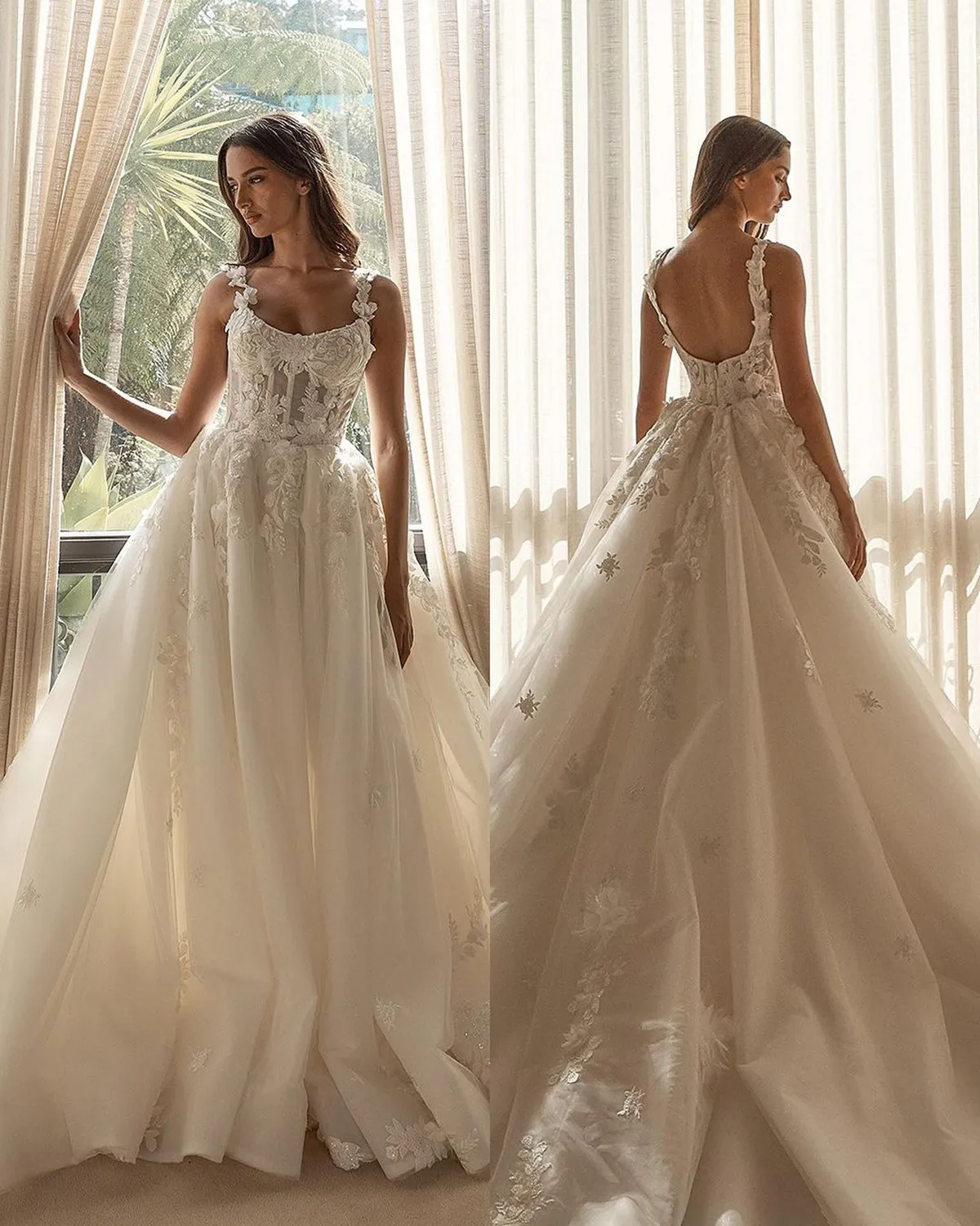 Роскошные свадебные платья с цветочной аппликацией без рукавов, трапециевидное свадебное платье с блестками и открытой спиной, платья de novia, индивидуальный заказ