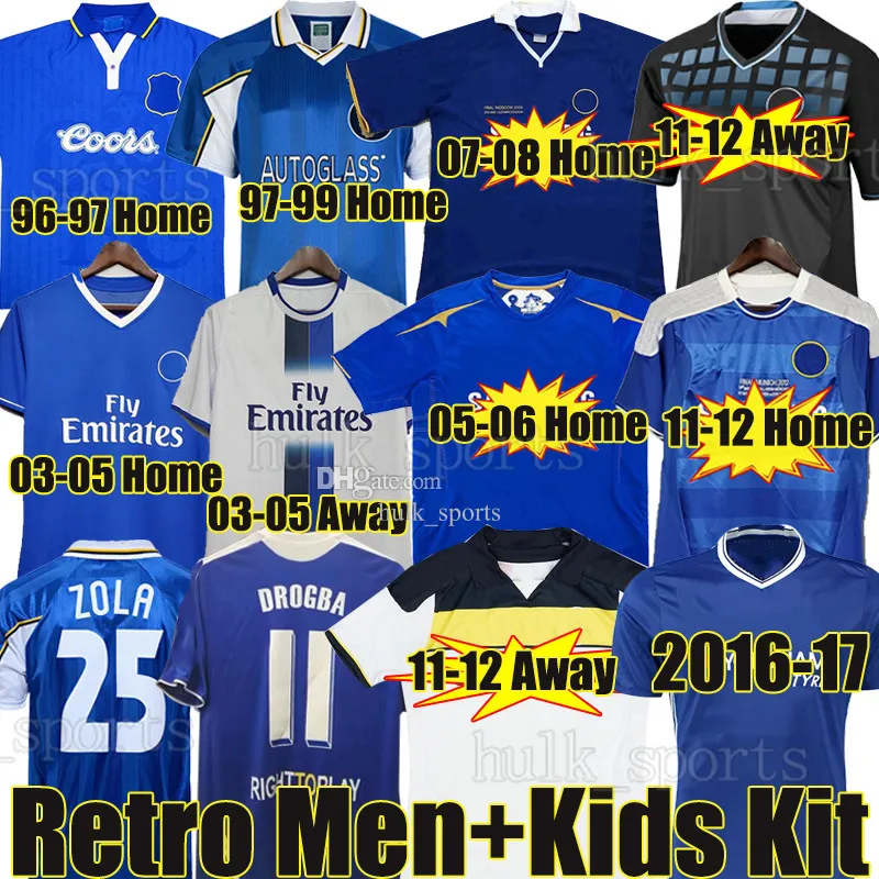 CFC Drogba 2011 Torres Retro Soccer Jerseys Lampard 12 13 Final 96 97 99 82 85 87 89 90 Football Shirt Vintage Classic 03 05 06 16 Cole Zola Vialli 07 08 Long Sleeves Men Kids