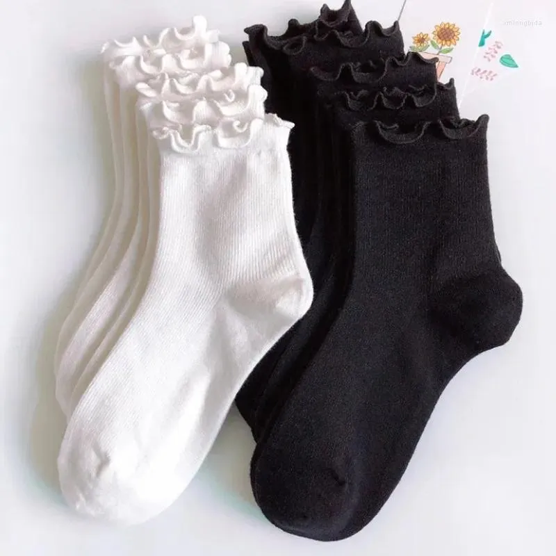 Frauen Socken Rüschen weiße schwarze Rüschen Lolita -Stil japanische Maiden süße Kawaii Baumwolle Harajuku Prinzessin Crew Calcetinen