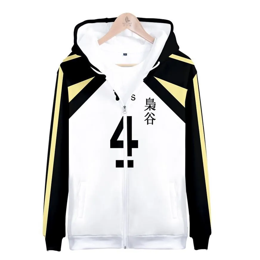 Japón Anime Haikyuu Fukurodani 3D sudaderas con capucha hombres Akaashi Keiji Bokuto Koutarou cremallera chaqueta con capucha Cosplay Costume232I