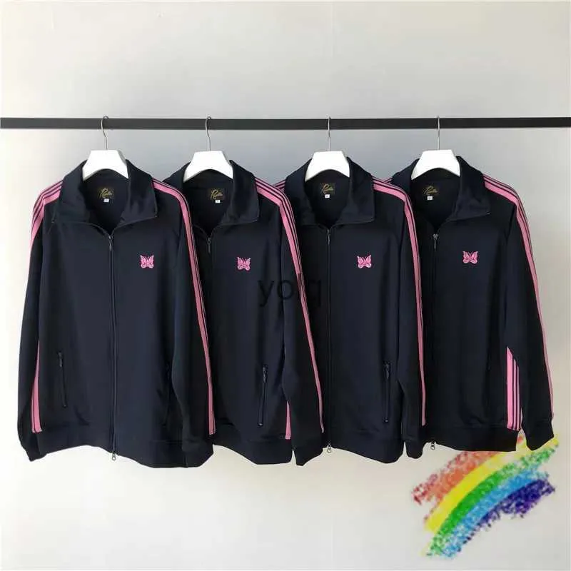 Men's Jackets Pink Stripe NEEDLES JACKETS Men Women High Quality Black Needles jacket butterfly embroidery Coatsyolq