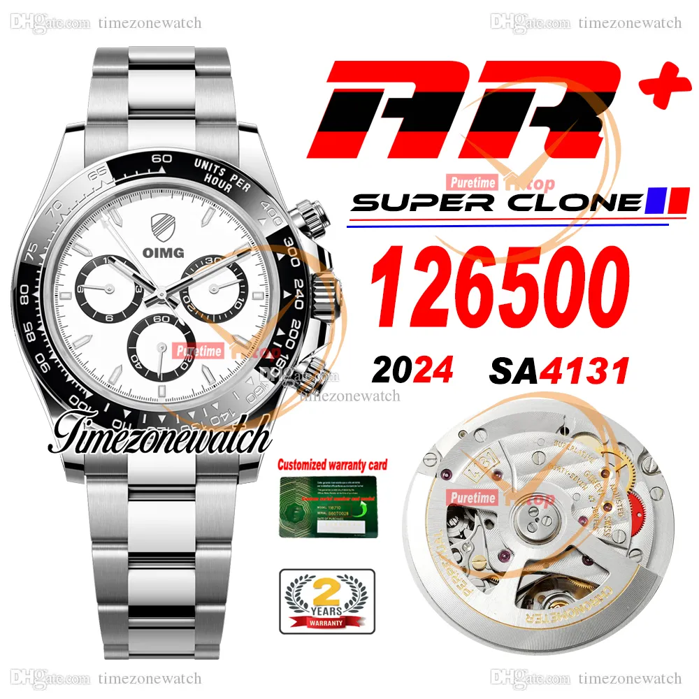 AR+F 126500 SA4131 Automatisk kronograf Mens Titta på svart keramik Bezel White Dial 904L Steel Case and Armband Super Edition Watches 2024 New ETA TimeZoneWatch A1