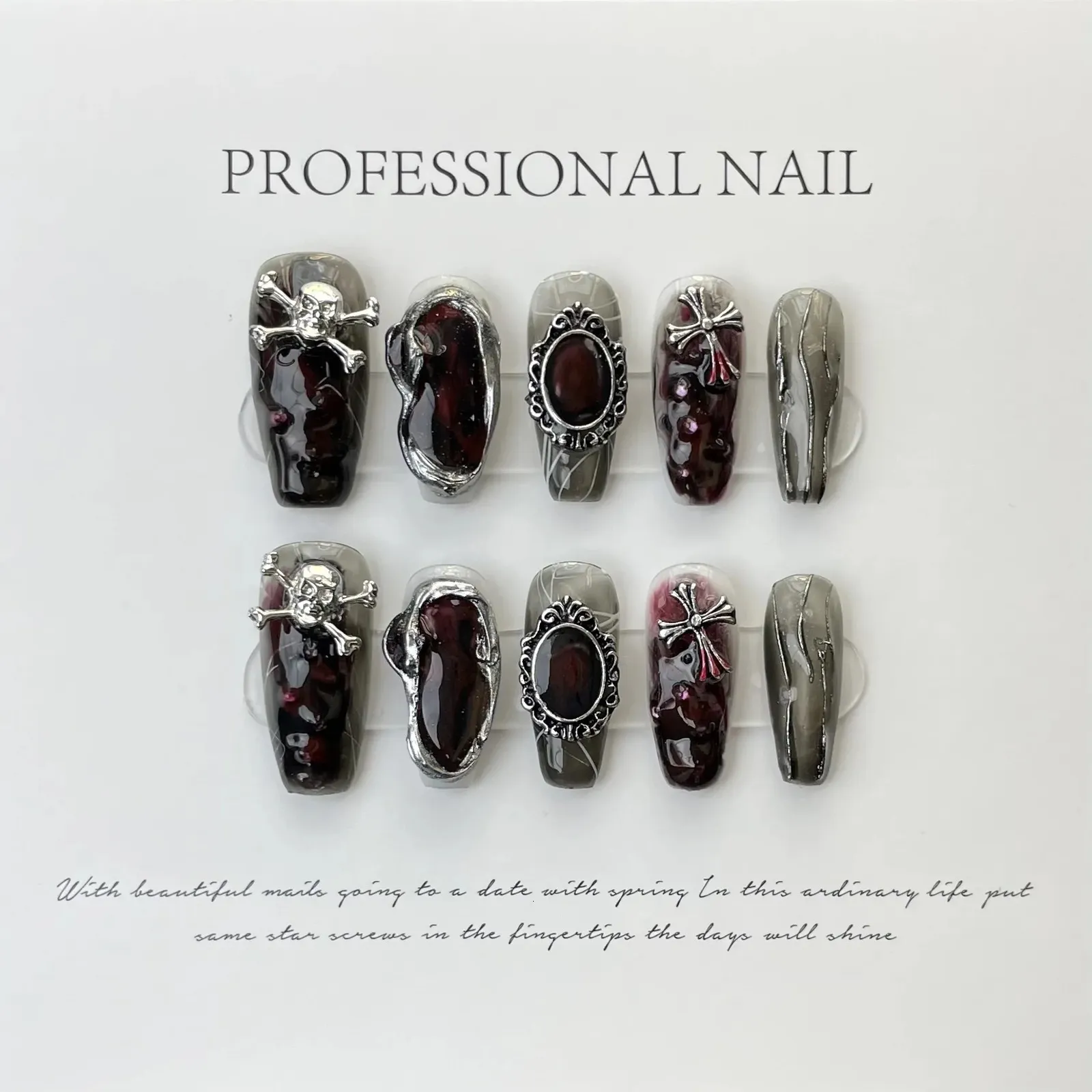 Handmade Fake Nails With Design Coffin Press On Black Manicuree Wearable Full Cover Artificial False Nail Tips Decoration 240113