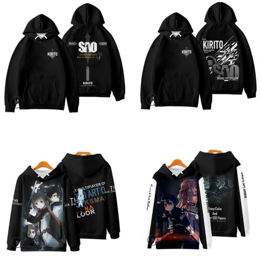 Anime japonais SAO épée Art en ligne Cosplay Costume Kirito Kirigaya Kazuto Yuuki Asuna unisexe 3D sweats à capuche Streetwear257U