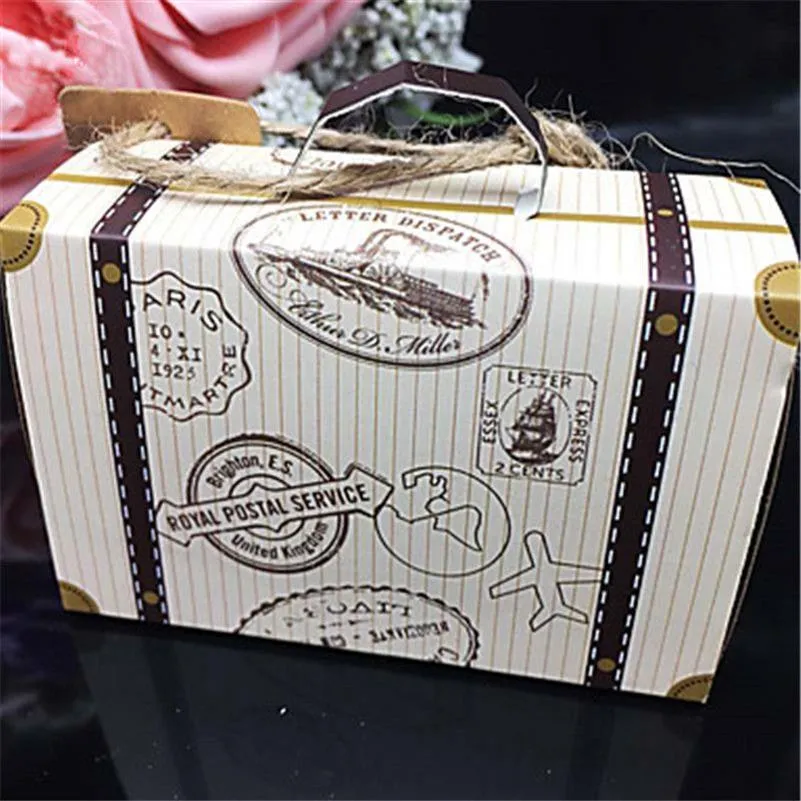 50PCS Mini Traveling Suitcase Candy Boxes Wedding Favor Boxes Party Supplies Bomboniere Favors Holder Birthday Party Ideas283t