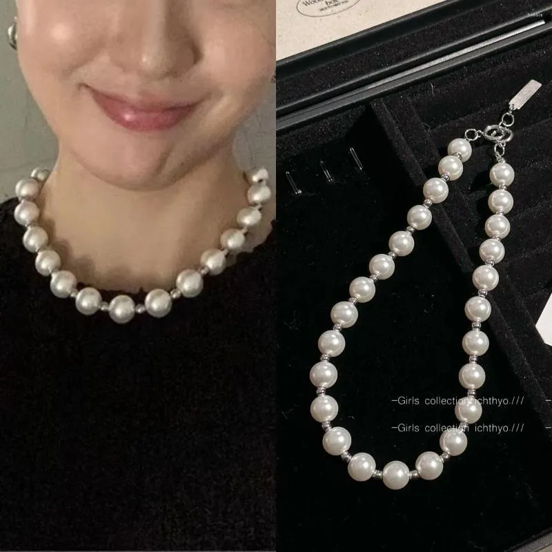 Choker Youngx Korean Style Light Luxury White Big Pearl Necklace French Vintageステンレススチール