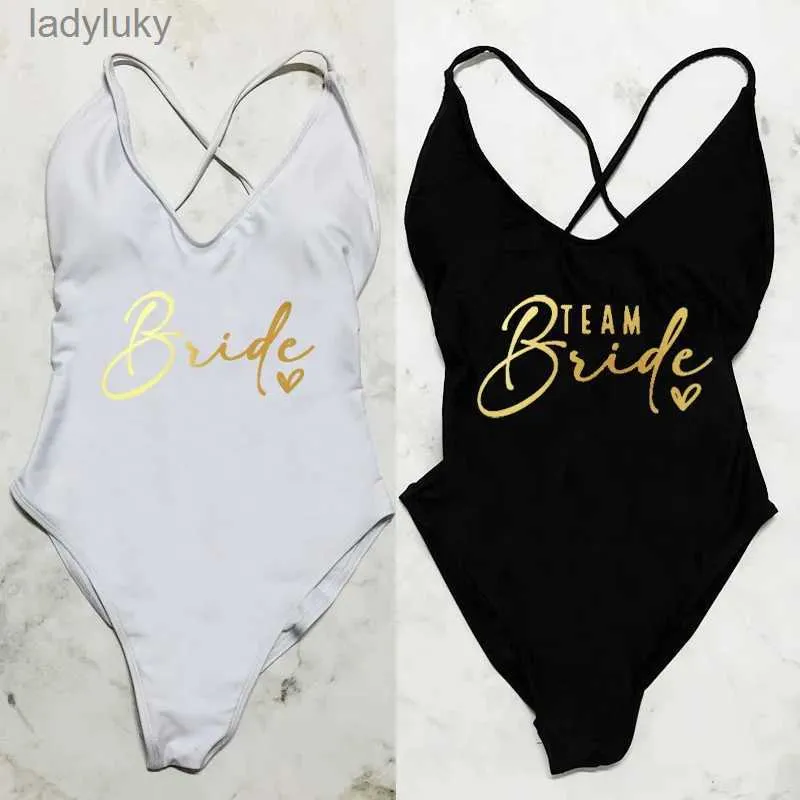 Swim Wear Bachelorette Party One Piece Swimsuit Women Team Brud Swimwear Summer Bathing Sy Sexig vadderad strandkläder Kvinna Simning Suitl240115