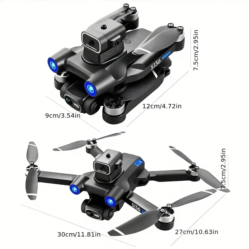 KXMG S136 Drone GPS Rc Drone HD Dubbele camera Professionele fotografie Obstakel vermijden Borstelloze helikopter Opvouwbare Quadcopter Cadeau Speelgoed UAV