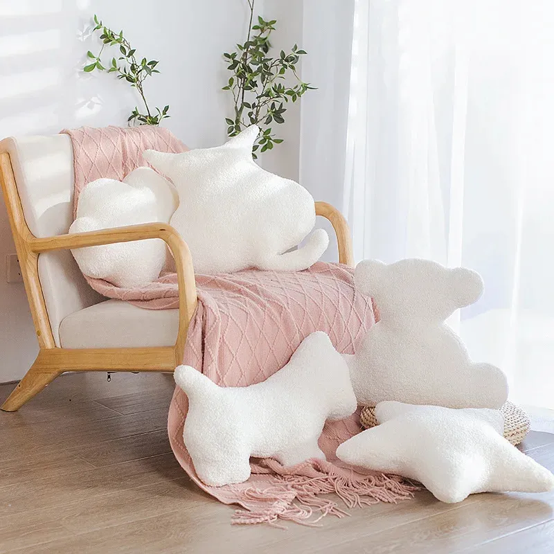 Симпатичная декоративная подушка в стиле животных, белая мягкая звезда, облако, медведь, кошка, подушка, украшение дома, детские игрушки 240115