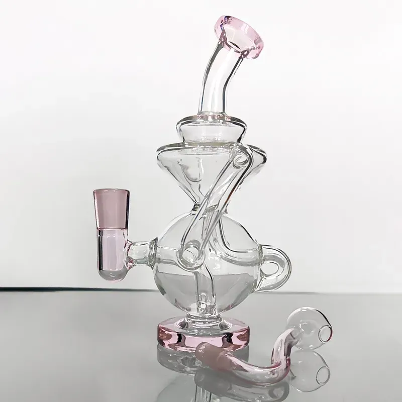 Pink Transparent Bent Neck Glass Bongs Smoking Pipe Oil Dab Rigs Honeycomb percolator Water Pipes 10mm Female Joint Hookahs With Pink Bowl Accessories wholesale