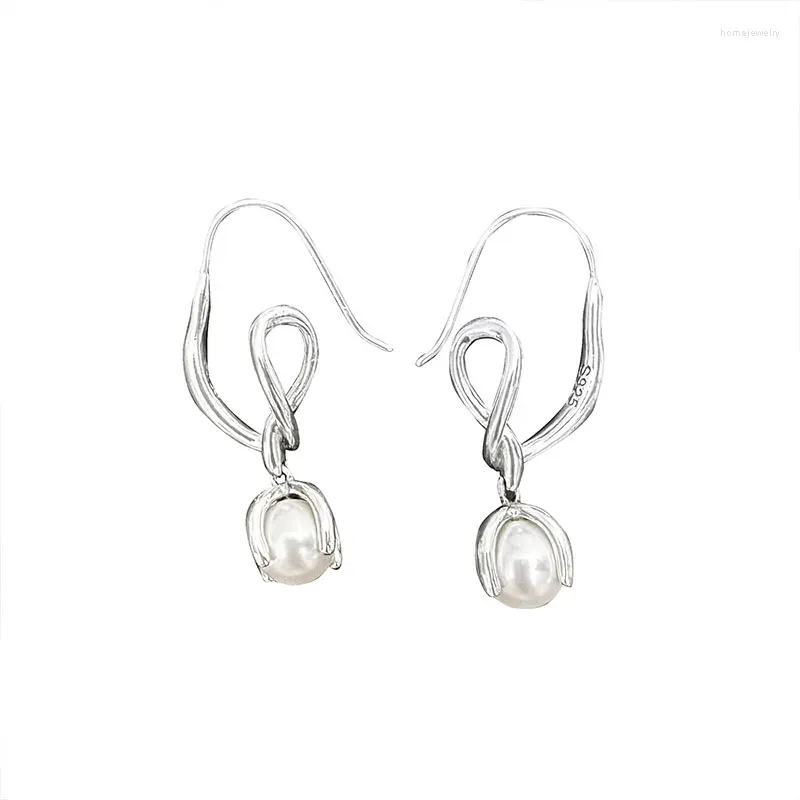 Dangle Earrings S925 Sterling Silver French Vintage Pearl Small and Medium Line Design不規則なねじれ