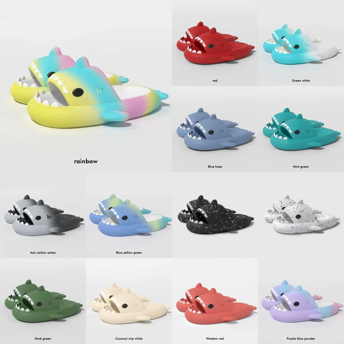 2024 Designer Sandels Shark Slippers Summer Mens Sliders Män Kvinnor Rainbow Slides Pink Blue Grey Memory Sandaler Mjuk tjock kudde Slipper Cloud Slide inomhus inomhus