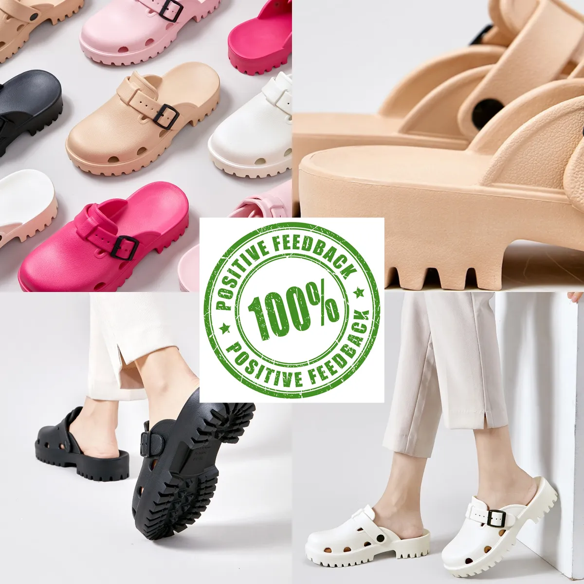 Classic Cog Buckle Designer Slides Sandals Platform Heels Slippers Mens Womens White Black Khaki Rose Pink Waterproof Shoes Nursing Hospital Outdoor 36-41