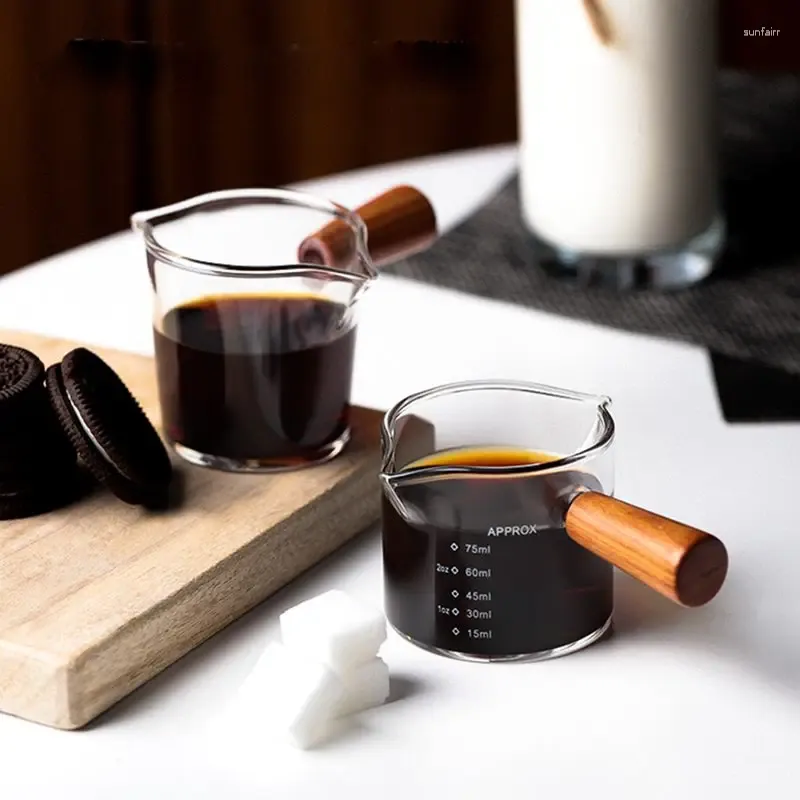 Şarap bardakları 1 adet cam ölçüm fincan ahşap tutamak espresso süt kahve açık sürahi malzemeleri mutfak ölçüm kupa