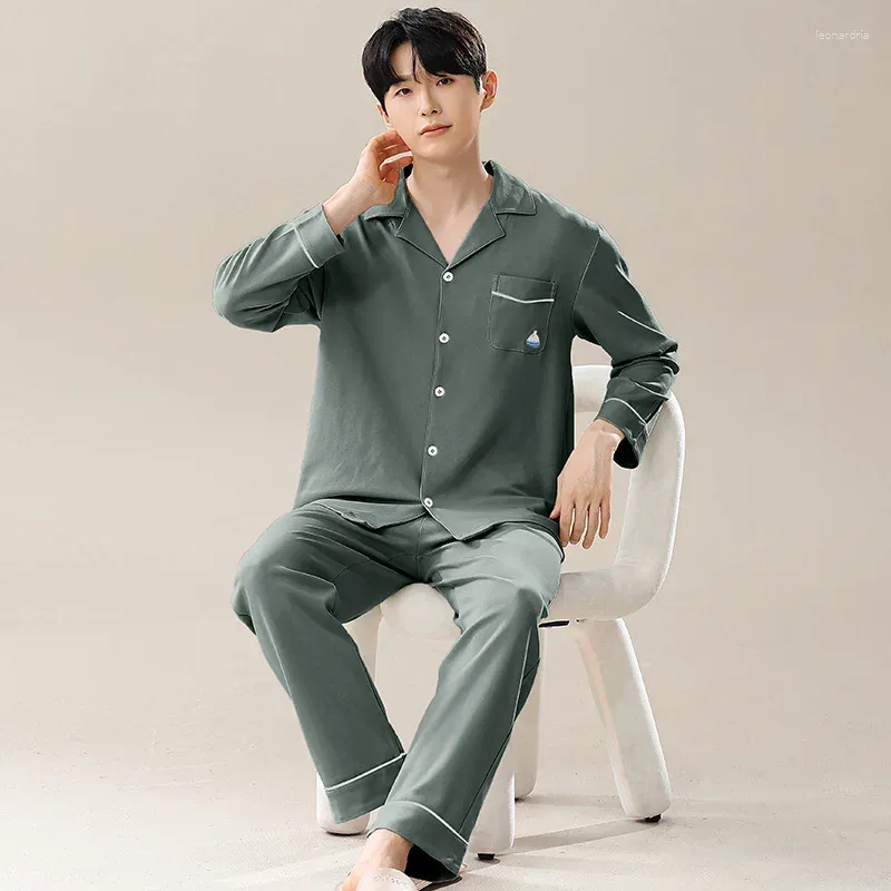 Männer Nachtwäsche Koreanische Mode Baumwolle Strickjacke Herren Für Frühling Herbst 2 Stück Set Homewear Junge Junge Casual Loungewear Pijamas