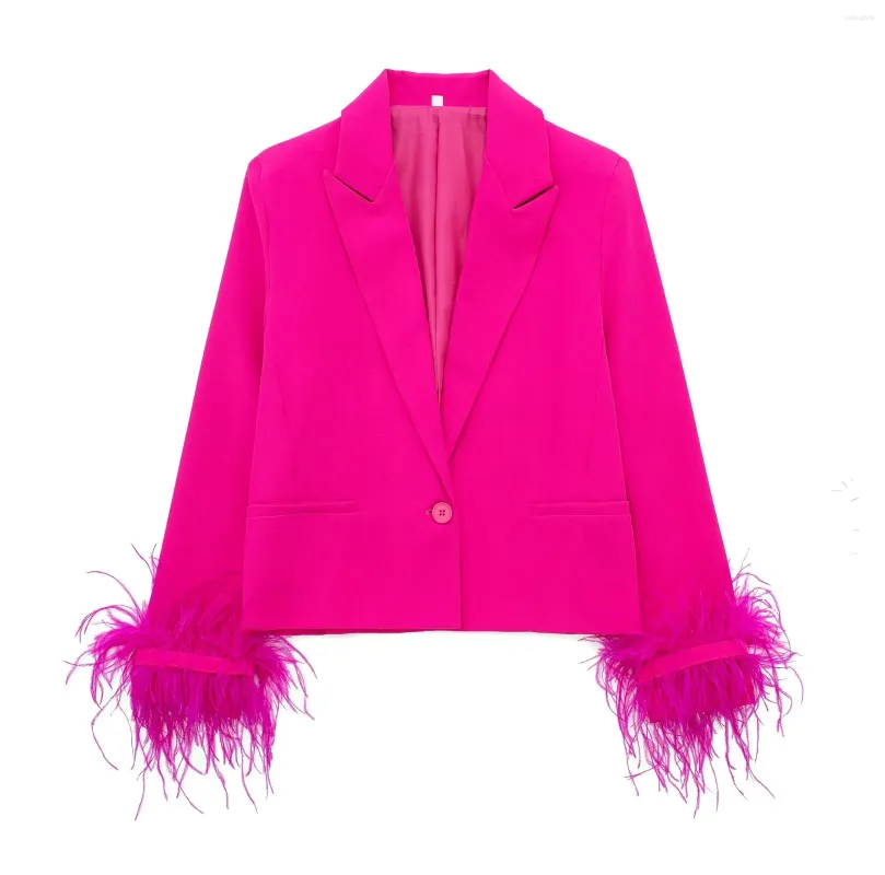 Kvinnors kostymer Grundläggande kortdräkt Jacka Solid Color Feather Long Sleeve Casual Banket Fashion Y2K2024 Spring and Autumn