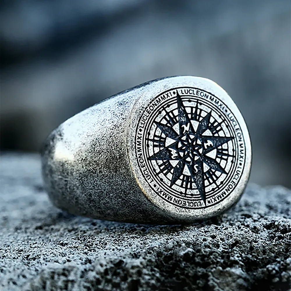 Винтажное кольцо с компасом викингов из белого золота 14 карат, мужские навигационные кольца-амулеты Одина, высокое качество, модные ювелирные изделия, подарок