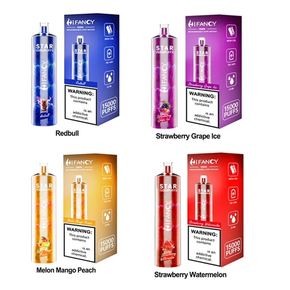 Akzeptieren Sie OEM-Einweg-Vape-Stift 15000 Puffs Hifancy Vape mit 650-mAh-Akku E-Elektronikzigarette Nikotin 0% 2% 3% 5% 24 Geschmacksrichtungen Randm Puffbar E-Zigarette