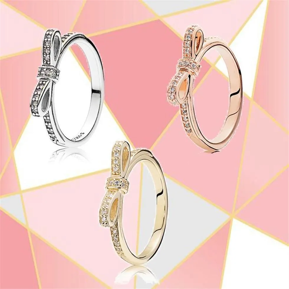 Cluster Ringen 2021 Modetrend 100% S925 Sterling Zilver Echt Rose Goud 3 Kleuren Boog Ring Originele Diy Sieraden Geschikt voor Dames251F