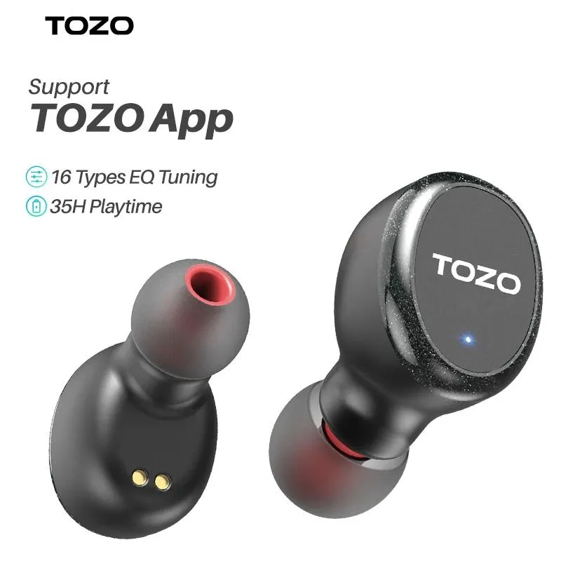 Écouteurs TOZO T10S Mini True Wireless Earbuds Bluetooth 5.2 Écouteurs avec Big Bass Custom EQ 30H Playtime pour la course à pied Sports Noir