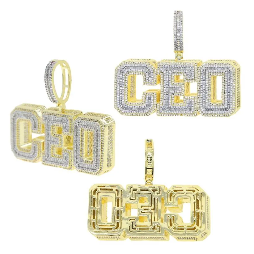 Nieuwe stijlen hip hop Letter CEO schaduw Charme Hanger Ketting met Touw ketting Goud Zilver Verharde Volledige cz steen Punk stijlen sieraden wh2368