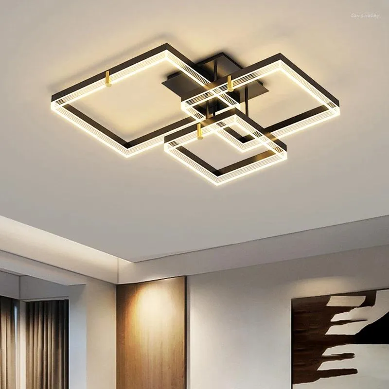 Chandeliers Living Room LED Ceiling Light Modern Lighting For Hall Bedroom Kitchen Island Study Round Chandelier Rings Black Home Decoration